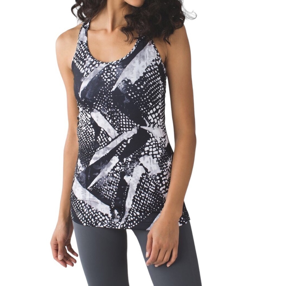 Lululemon Cool Racerback Static Mist White Black Sz 8 Running Yoga Athletic